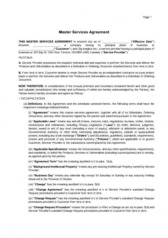 picture Agreement Sample 201396 | Dig Insights Sample Msa