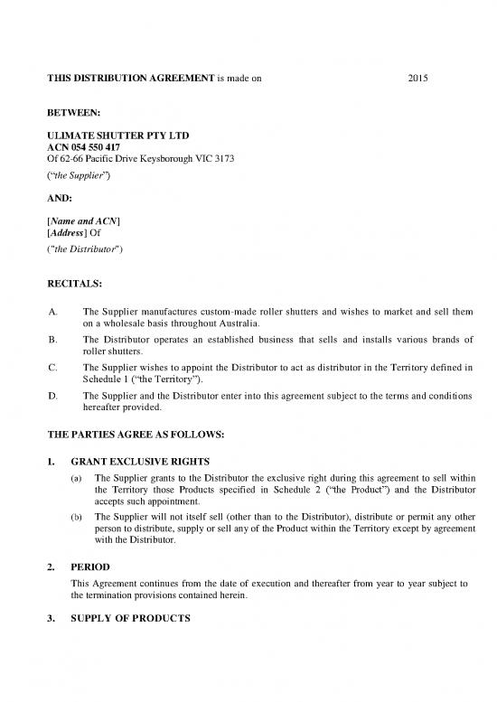 picture Agreement Sample 202157 | Distribution Agreement Slimline