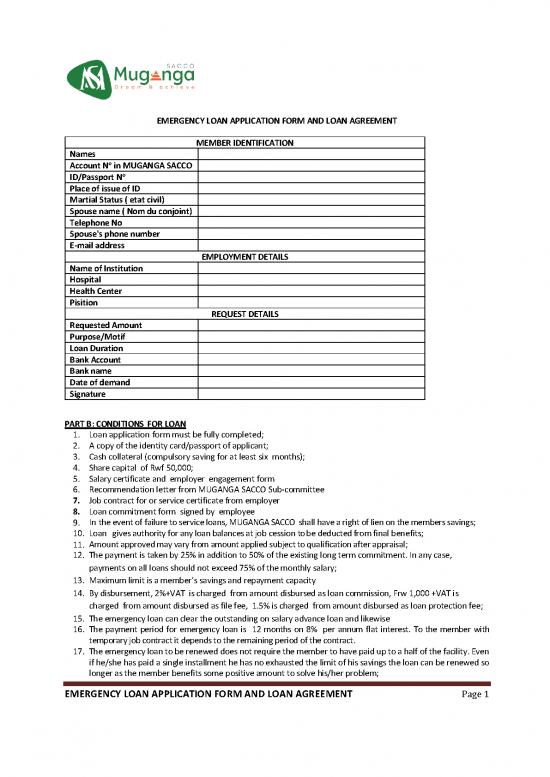 picture Agreement Contract Sample 201930 | Emmergency Loan Application And Agreement Form