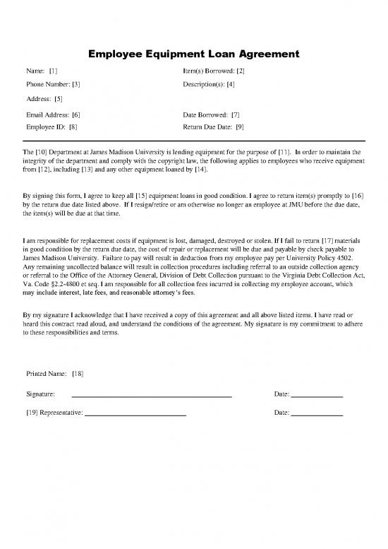 picture Agreement Form 203072 | Emp Equip Loan Agreemt Sample