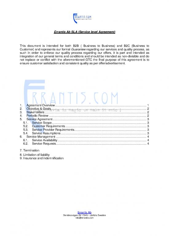 picture Agreement Sample 201594 | Errantis Ab Sla Service Quality Agreement Pdf In English