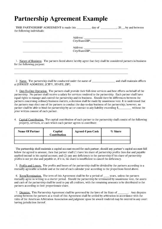 picture Agreement Sample 202160 | Example Partnership Agreement 2