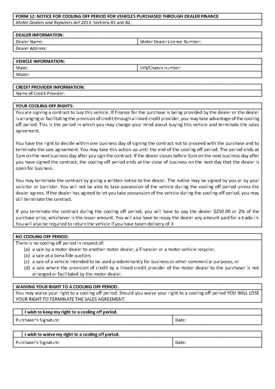 picture Agreement Contract Sample 202771 | Form 12 Cooling Off Period Notice