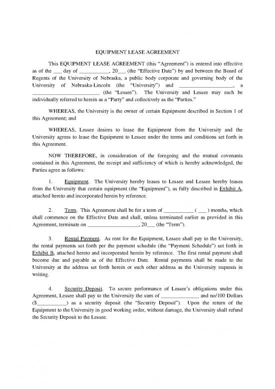 picture Lease Agreement Template 201256 | Form Equipment Lease