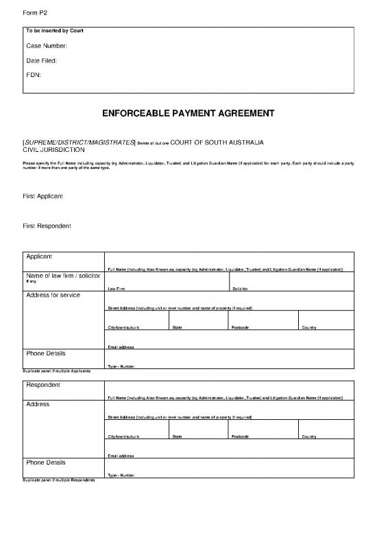 picture Agreement Form 202628 | Form P2 Enforceable Payment Agreement