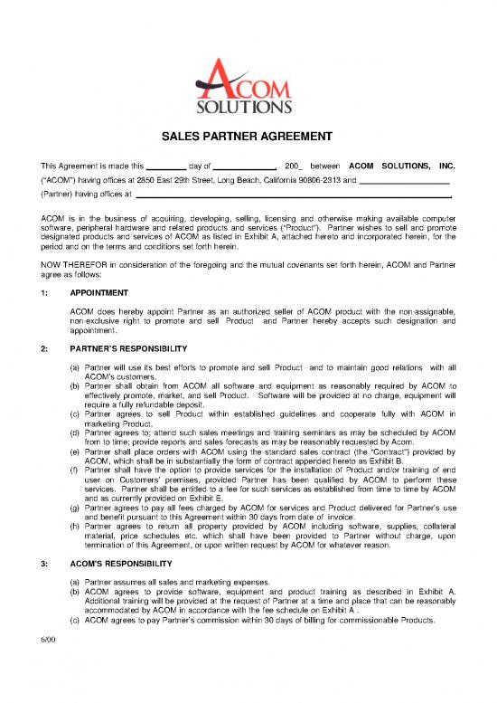picture Agreement Sample 201753 | Free Sales Partner Agreement Template