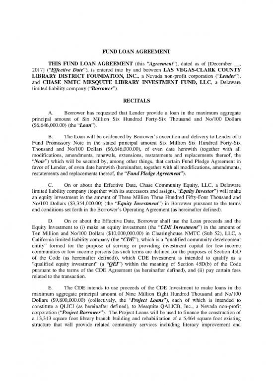 picture Agreement Sample 201881 | Fund Loan Agreement 12 14 17