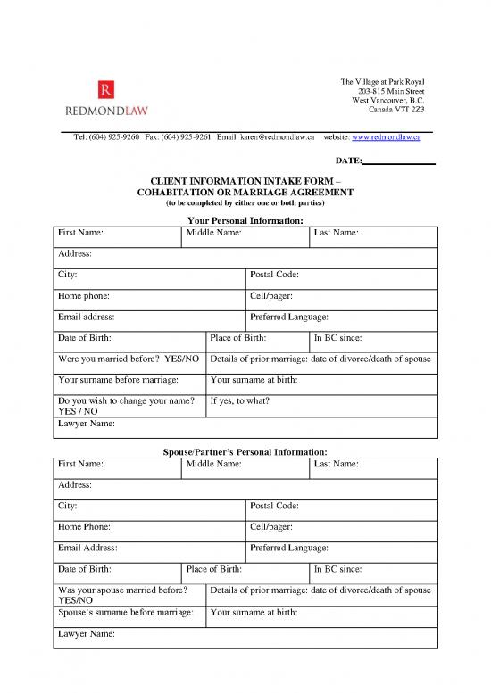picture Agreement Form 202084 | Intake Form Cohabitation Marriage Agreement