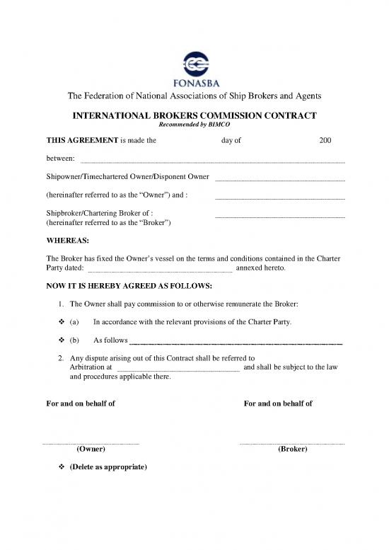 picture Agreement Contract Sample 202821 | International Brokers Commission Contract