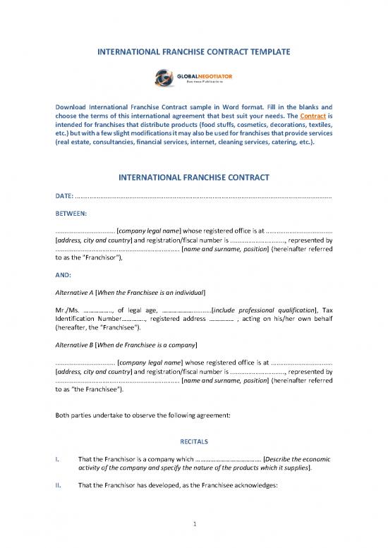 picture Contract Agreement Pdf 202866 | International Franchise Contract Template Sample