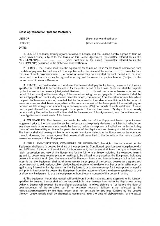 picture Lease Agreement Template 202967 | Lease Agreement For Plant And Machinery