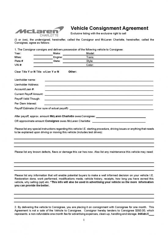 picture Agreement Sample 202559 | Mclaren Vehicle Consignment Agreement
