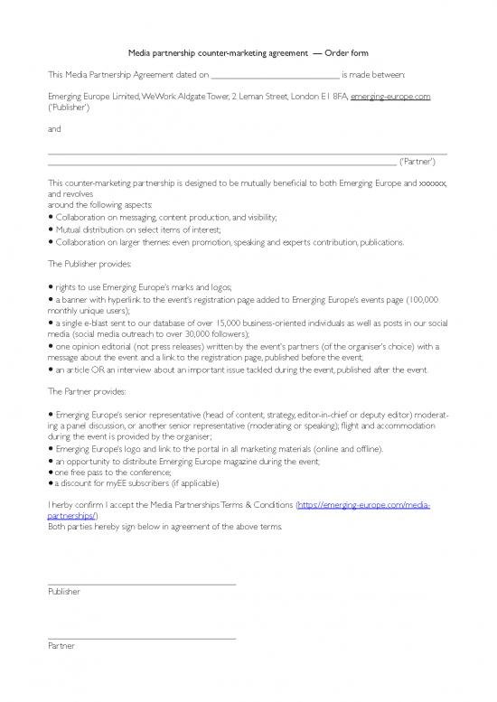 picture Agreement Form 201577 | Media Partnership Agreement Template — Order Form