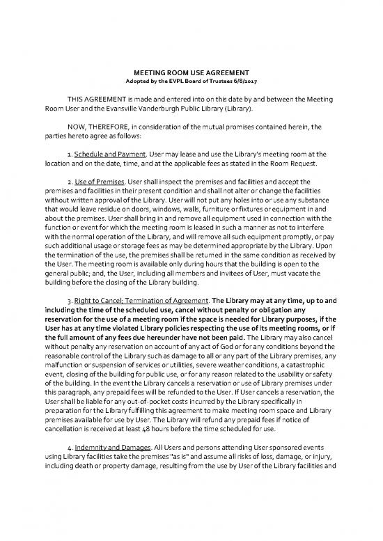 Lease Agreement Template 202760 Meeting Room Use Agreement