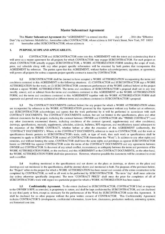 picture1_Agreement Contract Sample 201908 | Michilli Master Subcontract Agreement