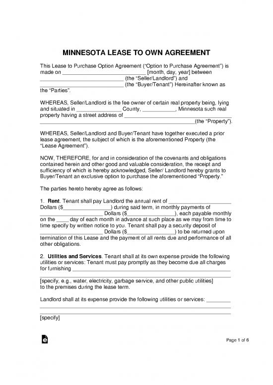 picture Lease Agreement Template 201566 | Minnesota Lease With Option To Purchase Agreement