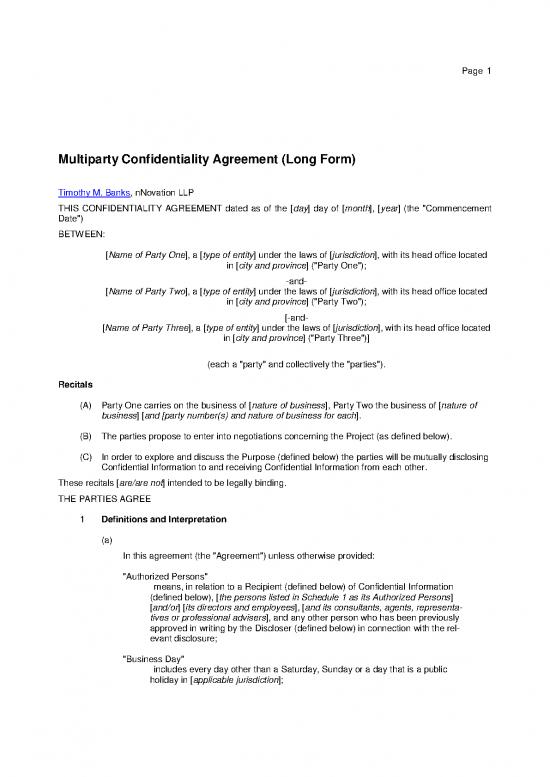 picture Agreement Form 203181 | Multiparty Confidentiality Agreement