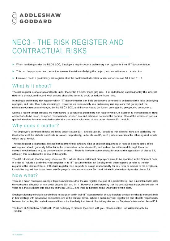 picture_Nec3 The Risk Register And Contractual Risks