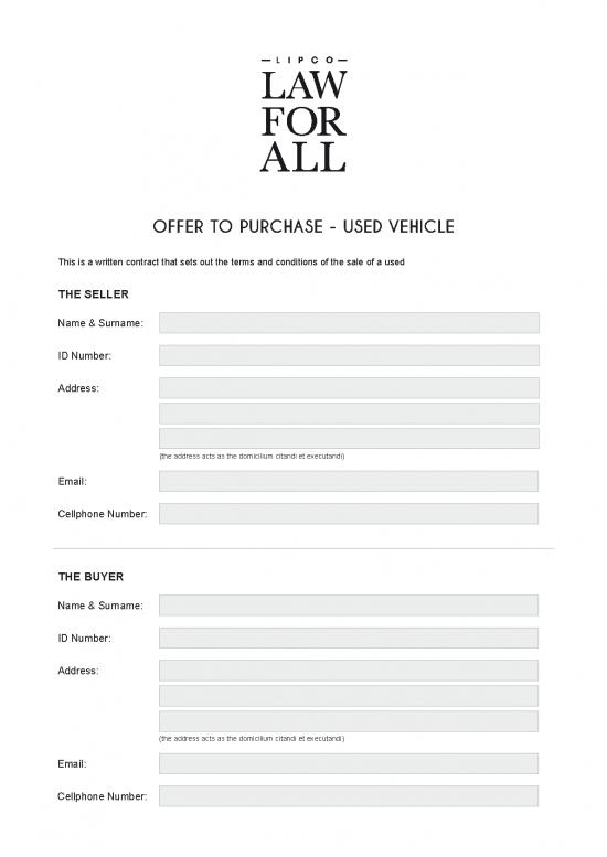 picture Agreement Contract Sample 203131 | Offer To Purchase Vehicle