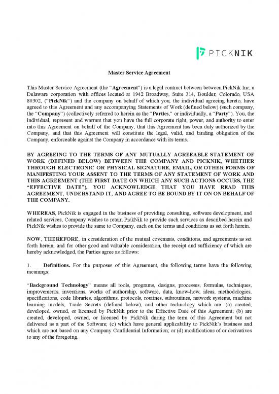 picture Agreement Contract Sample 202029 | Picknik Master Service Agreement 10611