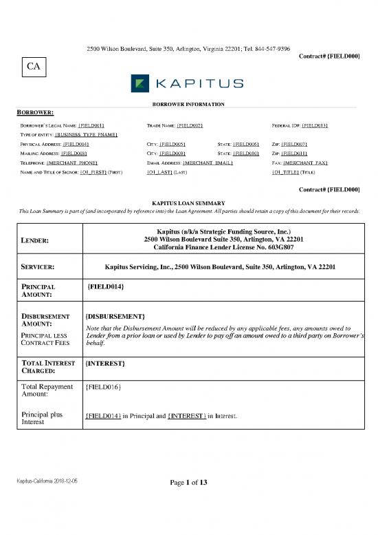 picture Agreement Contract Sample 201493 | Pro 01 18 Kapitus California Loan Agreement