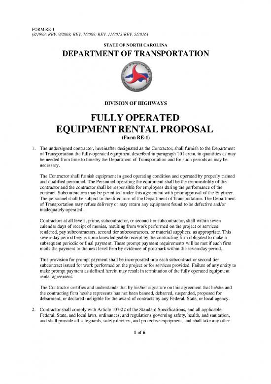 picture Agreement Contract Sample 201449 | Re1 Fully Operated Equipment Rental Proposal