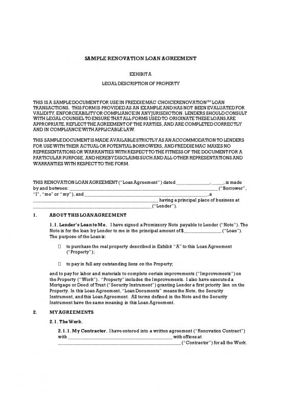 picture Agreement Form 202133 | Renovation Loan Agreement
