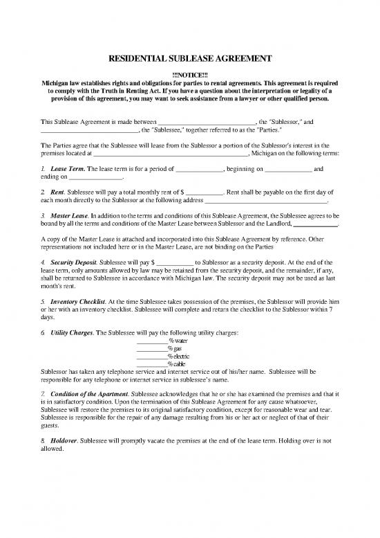 picture Lease Agreement Template 201759 | Residential Sublease Agreement Template