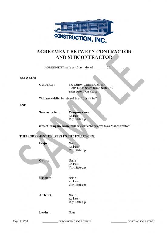 picture1_Agreement Contract Sample 203178 | Sample Agreement Between Contractor And Subcontractor
