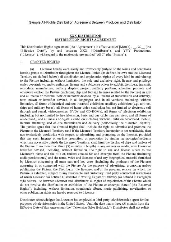 picture Distribution Agreement Template 202020 | Sample Allrightsagreement