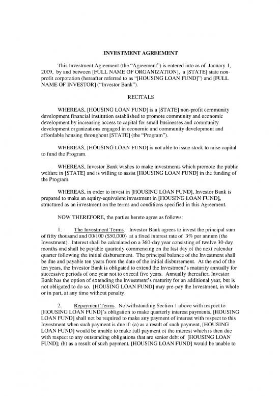 picture Agreement Sample 202543 | Sample Eq2 Investment Agreement Statewide Loan Fund