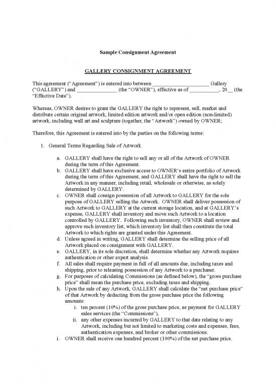 picture_Agreement Of Sale Template 202471 | Sample Gallery Consignment Agreement 2