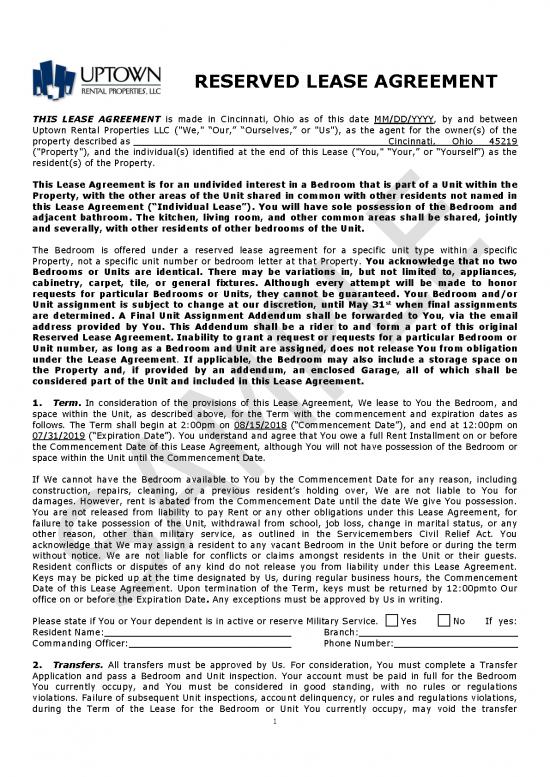 picture Lease Agreement Template 202286 | Sample Individual Reserved Lease Bed Bath Parity