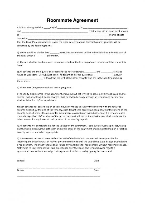 picture Lease Agreement Template 202365 | Sample Roommate Agreement