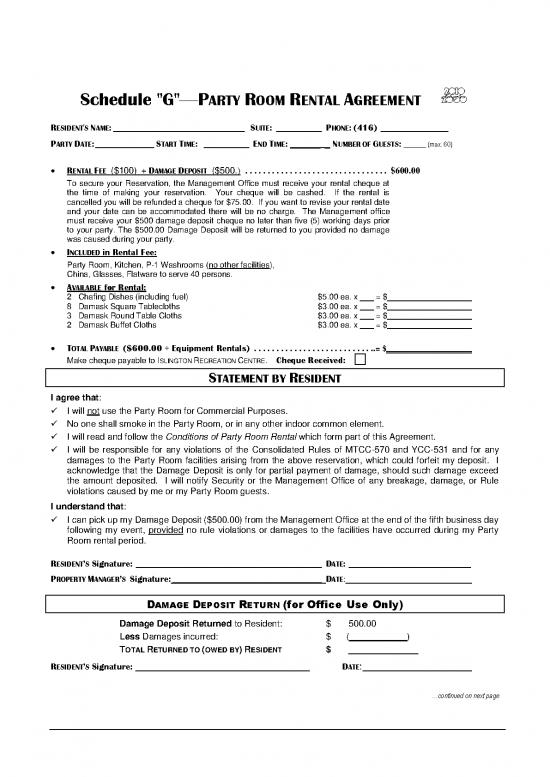 picture Rental Agreement Pdf 203036 | Schedule G Party Room Agreement
