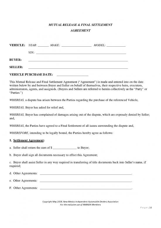 picture Agreement Sample 202324 | Settlmnt Agree Draft 4 18