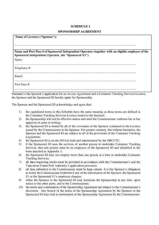 picture Agreement Sample 201977 | Sponsorship Agreement