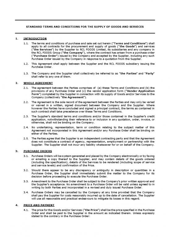 picture Agreement Contract Sample 202081 | Std Terms And Conditions For The Supply Of Goods And Services