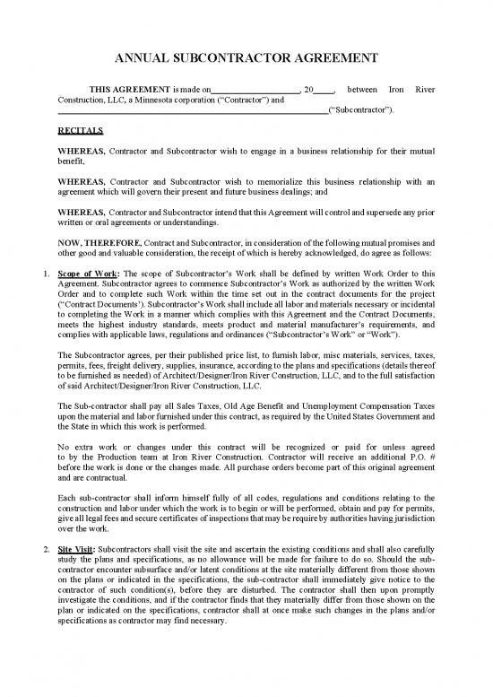 picture Agreement Contract Sample 201781 | Subcontractor Agreement June 2020