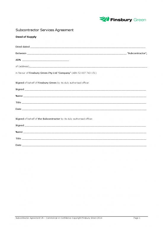 picture Agreement Sample 201646 | Subcontractor Services Agreement