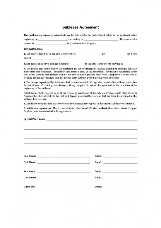 picture Agreement Sample 201473 | Sublease Agreement Template