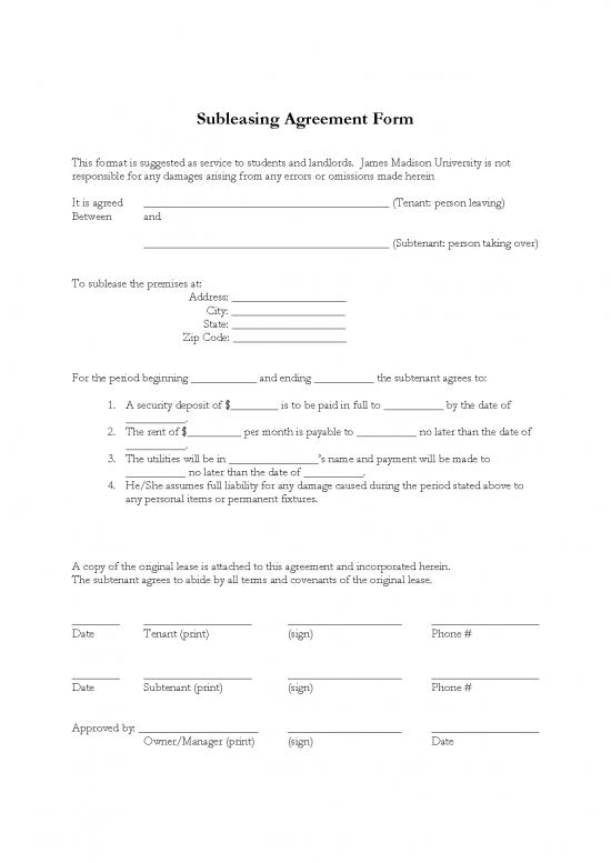 picture Lease Agreement Template 203073 | Subleasing Agreement Form