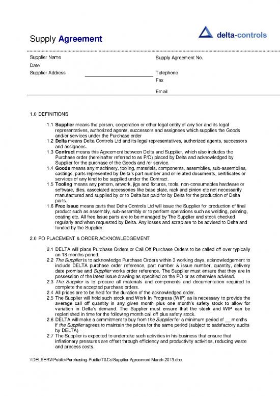 picture Agreement Contract Sample 202675 | Supplieragreementmarch2013