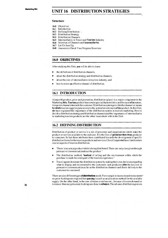 picture Marketing In Tourism Pdf 201176 | Unit 16,distribution Strategies