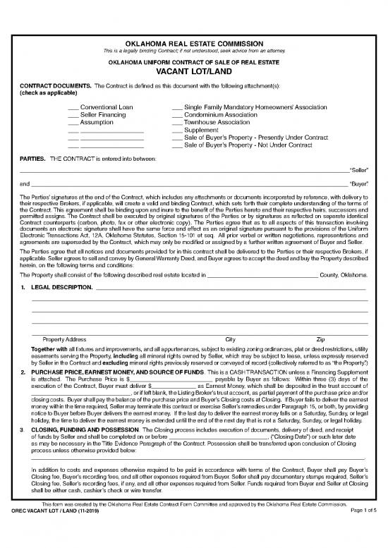 picture Agreement Contract Sample 201989 | Vacant Lot   Land (11 19)