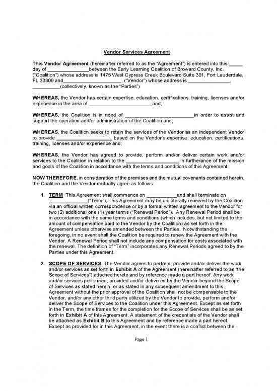 picture Agreement Sample 202736 | Vendorservicesagreementfyionly