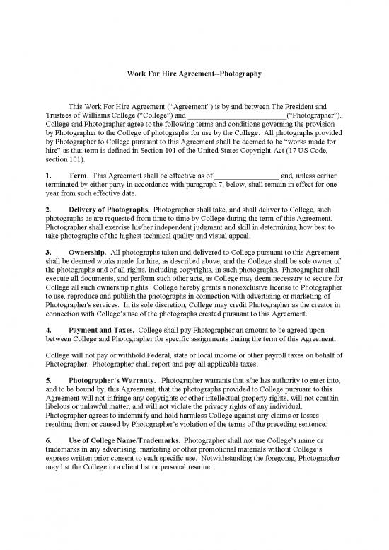 picture_Agreement Sample 201438 | Williams Work For Hire Agreement