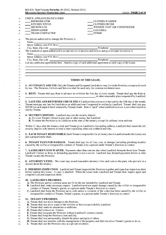 Lease Template 201723 | Minnesota Standard Residential Lease Agreement Form