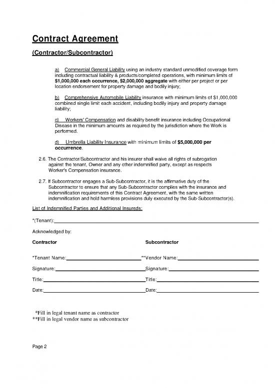 Agreement Contract Sample 202494 | Sample Hold Harmless Contractor ...