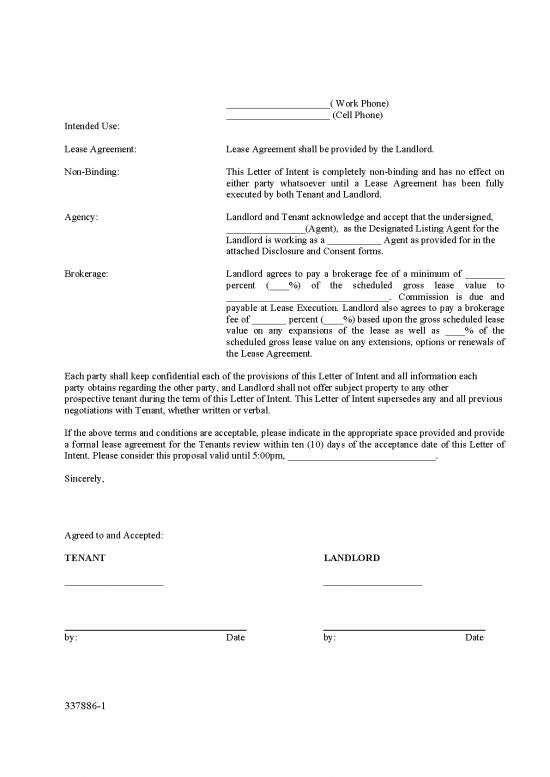 Lease Template 201757 | Non Binding Letter Of Intent To Lease Free Pdf